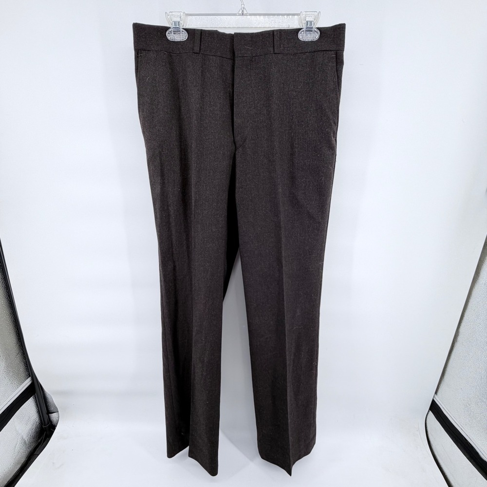 VTG Eagle Dress Pants Mens 37x31 Dark Brown Flat Front Straight Leg Wool Blend